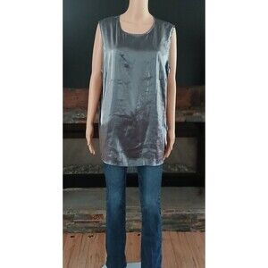 Karen Scott 3X Metallic Gray Shiny Round Neck Sleeveless Lightweight Blouse Top